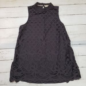 Rewind Mock Neck Sleeveless Top Lace Detail Small